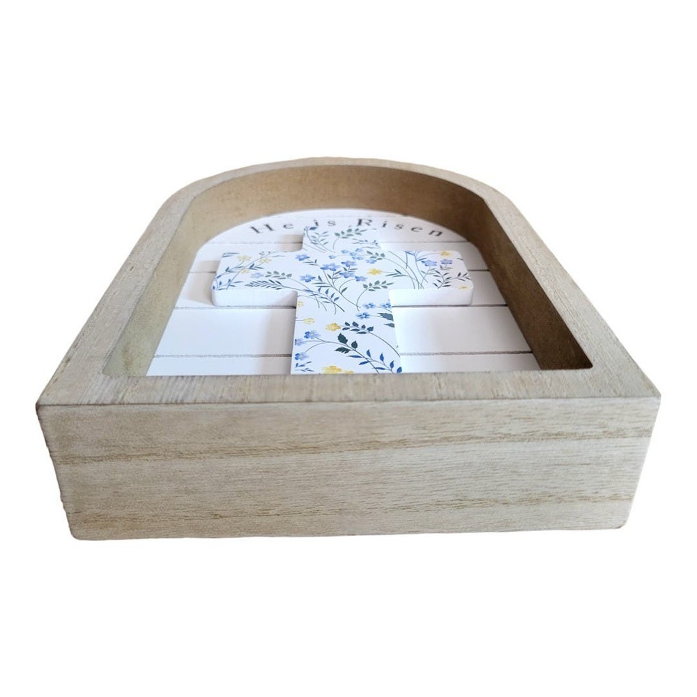 NEW "He is Risen" Blue Shadowbox Cross Wooden Home Decor (Size: 7" x 5" x 1.5") - Picture 6 of 7